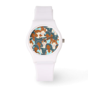 Montre Motif sans couture avec filles noires et blanches
