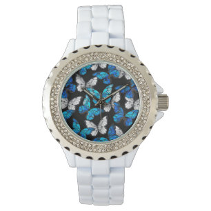 Montre Motif sans couture sombre avec Morpho papillons bl