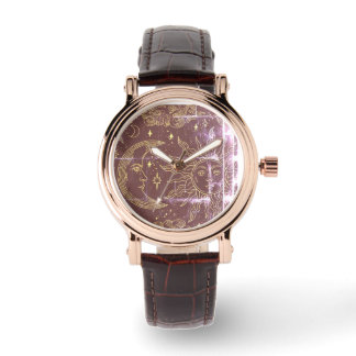 Montre Motif-Soleil, Lune, Nuages Modernes Et Sans Chauss