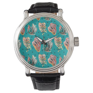 Montre Motif Succulent de Cactus Graphiques Abstraits