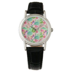 Montre Motif Succulent de l'aquarelle en floraison