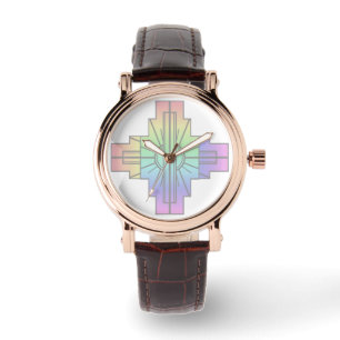 Montre Motif Sunburst Art Déco à Pastels