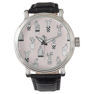 Montre Motif tiré par la main mignon de cactus