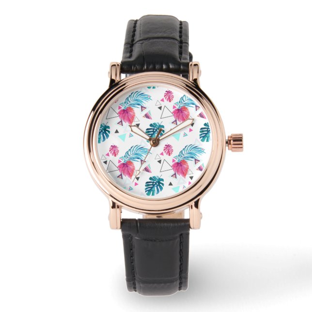 Montre Motif triangle feuille tropicale (Recto)
