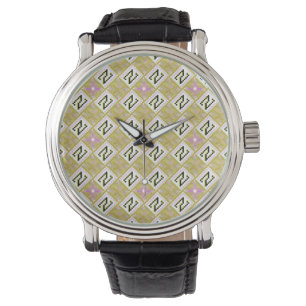Montre Motif tribal géométrique olive et magenta moderne