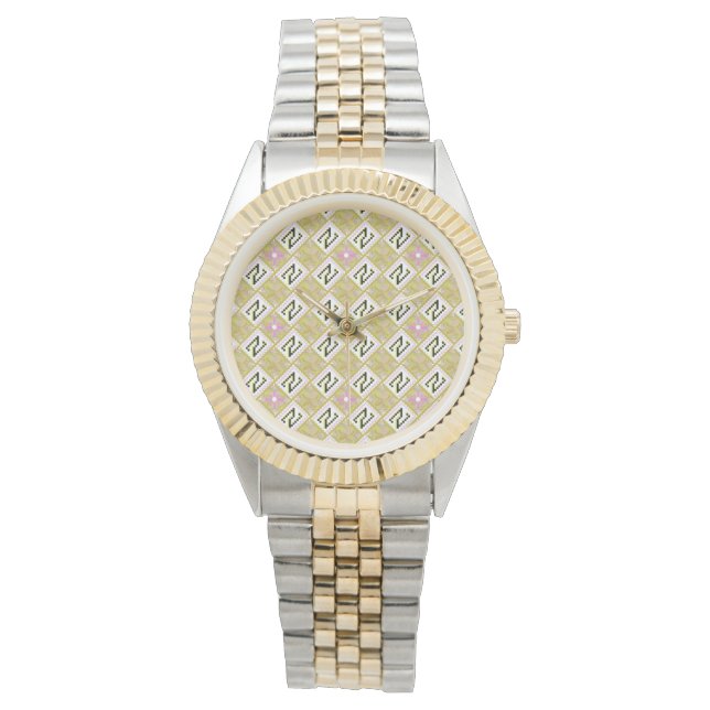 Montre Motif tribal géométrique olive et magenta moderne (devant)