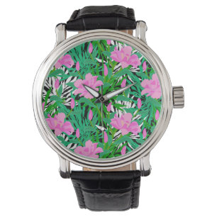 Montre Motif tropical avec des fleurs de jungle
