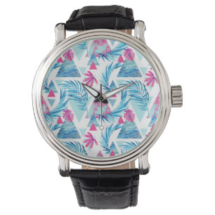 Montre Motif tropical de feuille d'aquarelle abstraite
