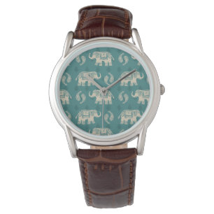 Montre Motif turquoise de caravane d'éléphant
