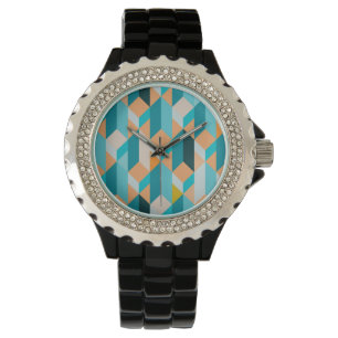 Montre Motif turquoise et orange de formes