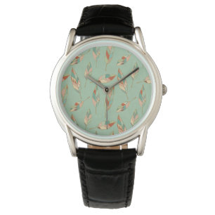 Montre Motif vert de plume d'étape de Geo de sud-ouest