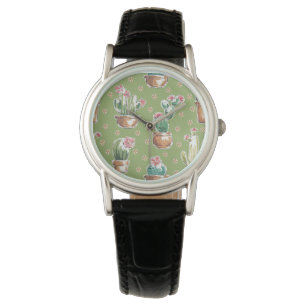 Montre Motif vert d'étape de fleur de désert