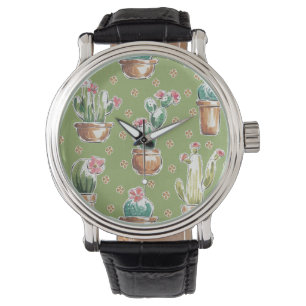 Montre Motif vert d'étape de fleur de désert