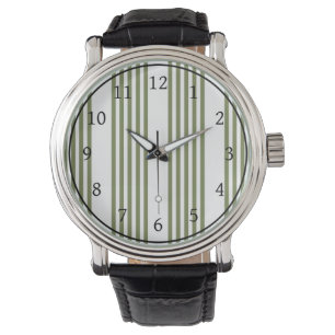 Montre Motif vert olive et blanc cinq bandes