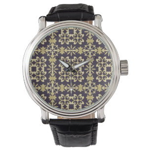 Montre Motif vintage de damassé d'art, d'or