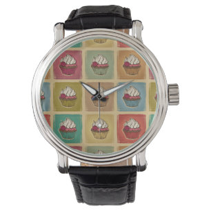 Montre motif vintage en cupcakes