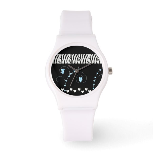 Montre Motif Zèbre avec des cœurs (Recto)