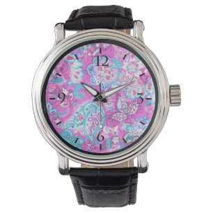 Montre Motifs de fleurs roses bleues mignonnes