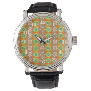 Montre Motifs de la flore orange et verte