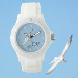 Montre Mouettes en vol libre esprit<br><div class="desc">Inspiré par la liberté des mouettes en vol contre un ciel bleu clair, cette belle montre peut inspirer et reconnaître son esprit libre. Les amateurs d'oiseaux ou de plage aimeront ce trésor côtier. Il peut être personnalisé avec un nom ou des initiales. Toutes les images sont des photos d'oiseaux originales...</div>