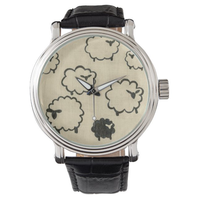 Montre Mouton blanc et noir sur Arrière - plan crème (devant)