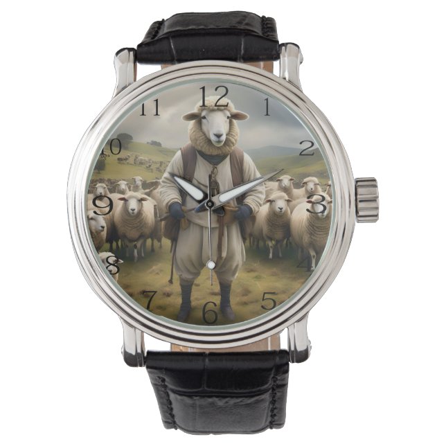 Montre Moutons Drôle Shepard Avec Son Troupeau De Moutons (devant)