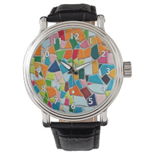 Montre Mur en mosaïque avec chiffres frontières blancs