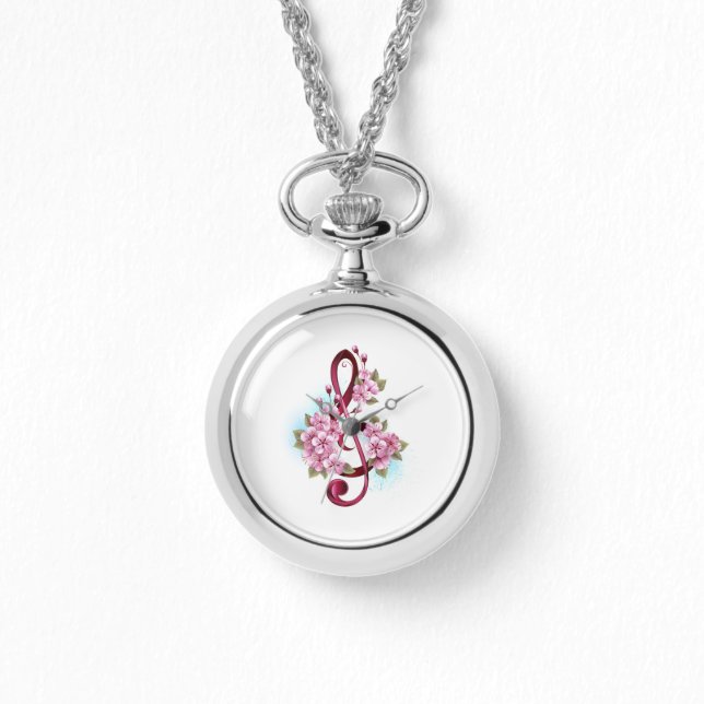 Montre Musical treble clef notes with sakura flowers (Recto)