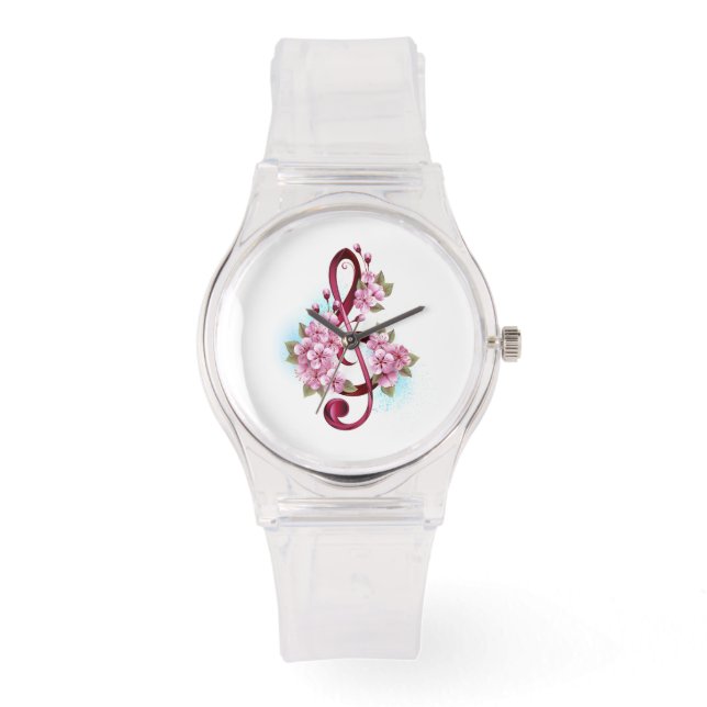 Montre Musical treble clef notes with sakura flowers (Recto)