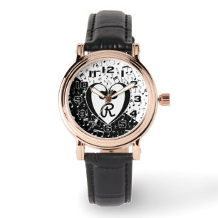 Montre Musique d'amour monographique en noir et blanc