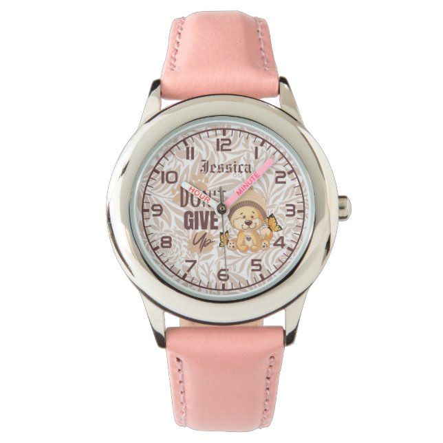 Montre N'abandonne pas | Lion mignon | Affirmation et mot (devant)