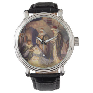 Montre Nativité de Noël Vintage, 3 Bergers et Jésus