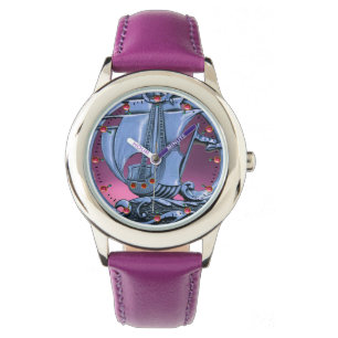 Montre NAVIRE ANTIQUE, VAGUES MARINES, Bleu bleu marine