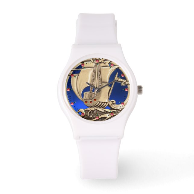 Montre NAVIRE ANTIQUE, VAGUES MARINES, Bleu marine (Recto)