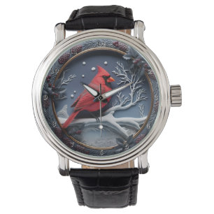 Montre Neige d'Hiver Cardinal Rouge