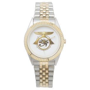 Montre NeoAnkh 3D Œil d'Horus doré et Disque solaire ailé