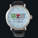 Montre Neurologie Peace Love - Neurologue<br><div class="desc">Peace Love Neurology montre cadeau pour un neurologue spécialisé dans les troubles du cerveau et les neurosciences. Un neurochirurgien cool ou une infirmière de neurologie montre-bracelet présent.</div>