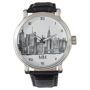 Montre New York City Black Modern Skyline Travel NYC