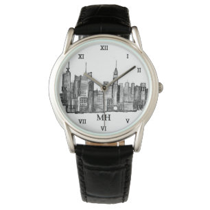 Montre New York City Black Modern Skyline Travel NYC Watc