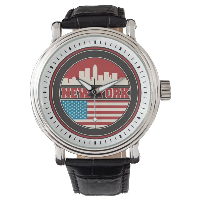 Montre New York Skyline | Drapeau des États-Unis (devant)