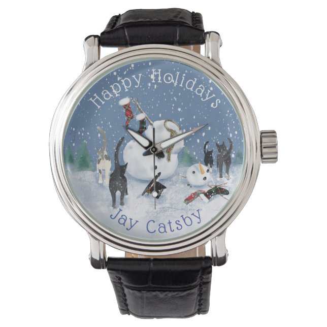 Montre Noël Funny Chat bonhomme de neige 5 (devant)