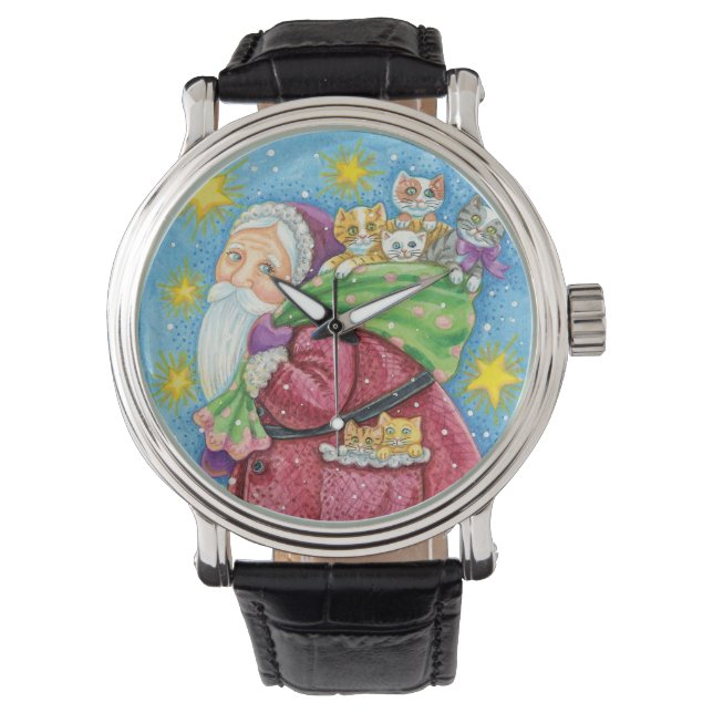 Montre Noël mignon, Père Noël avec chatons et chats ! (devant)