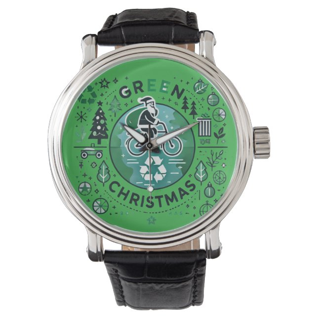 Montre Noël vert - Père Noël et design de recyclage (devant)