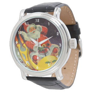 Montre Noël vintage, le Père Noël dans un vaisseau spatia