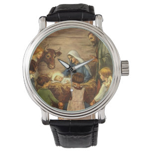 Montre Noël Vintage, Nativité Religieuse avec Bébé Jésus