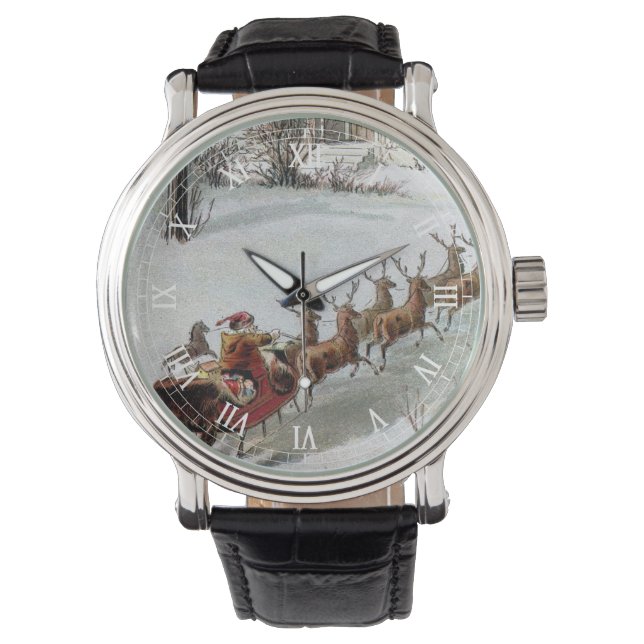 Montre Noël vintage, Saint Nicolas avec renne (devant)