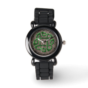 Montre Noeud celtique vert brillant sur art numérique en
