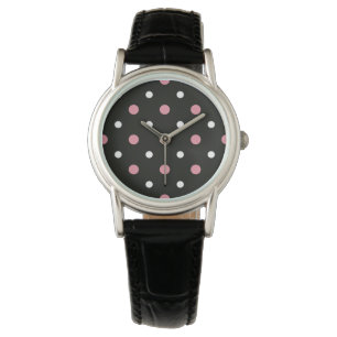 Montre Noir avec points roses et blancs