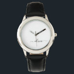 Montre Noir Blanc moderne Script Girl Monogramme Nom<br><div class="desc">Monogramme simple noir et blanc Monogramme Nom Monographie. Cela rend le cadeau parfait pour 16 ans,  mariage,  douche nuptiale,  anniversaire,  baby shower ou bachelorette pour quelqu'un qui aime le luxe glam et les styles chic.</div>