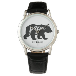Montre Noir & Blanc Script Papa Ours Année de fondation